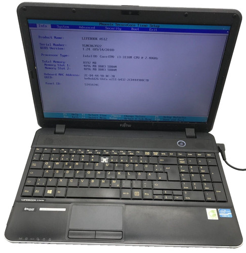 FUJITSU LIFEBOOK AH512*Notebook*OHNE RAM & HDD*Für Ersatzteil DEFEKT#N344