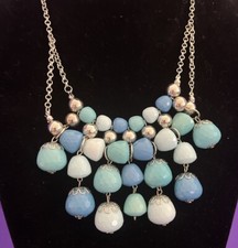 Blue Turquoise Silver Bubble Bib Statement Necklace SALE 
