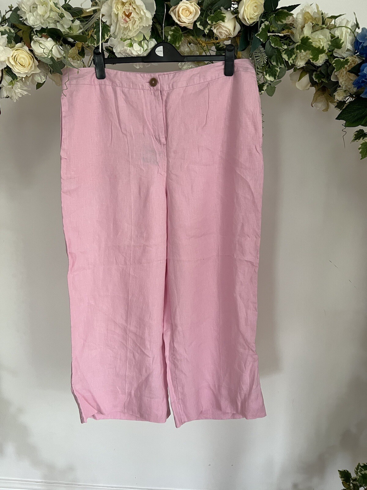 JOULES Waverly Linen Trousers Size 12 & 18 Light Pink Wide Leg Linen Cropped NEW