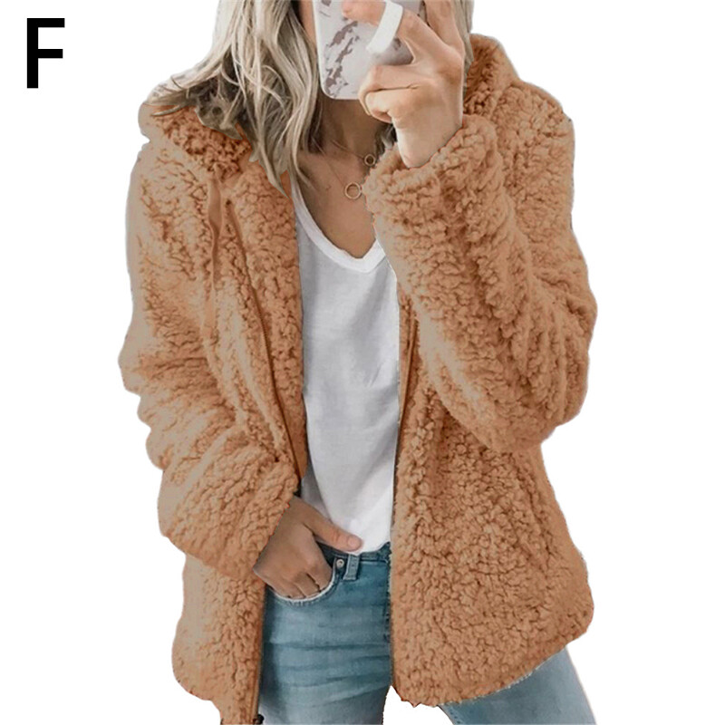 Womens Fluffy Teddy Bear Coat Zip Up 