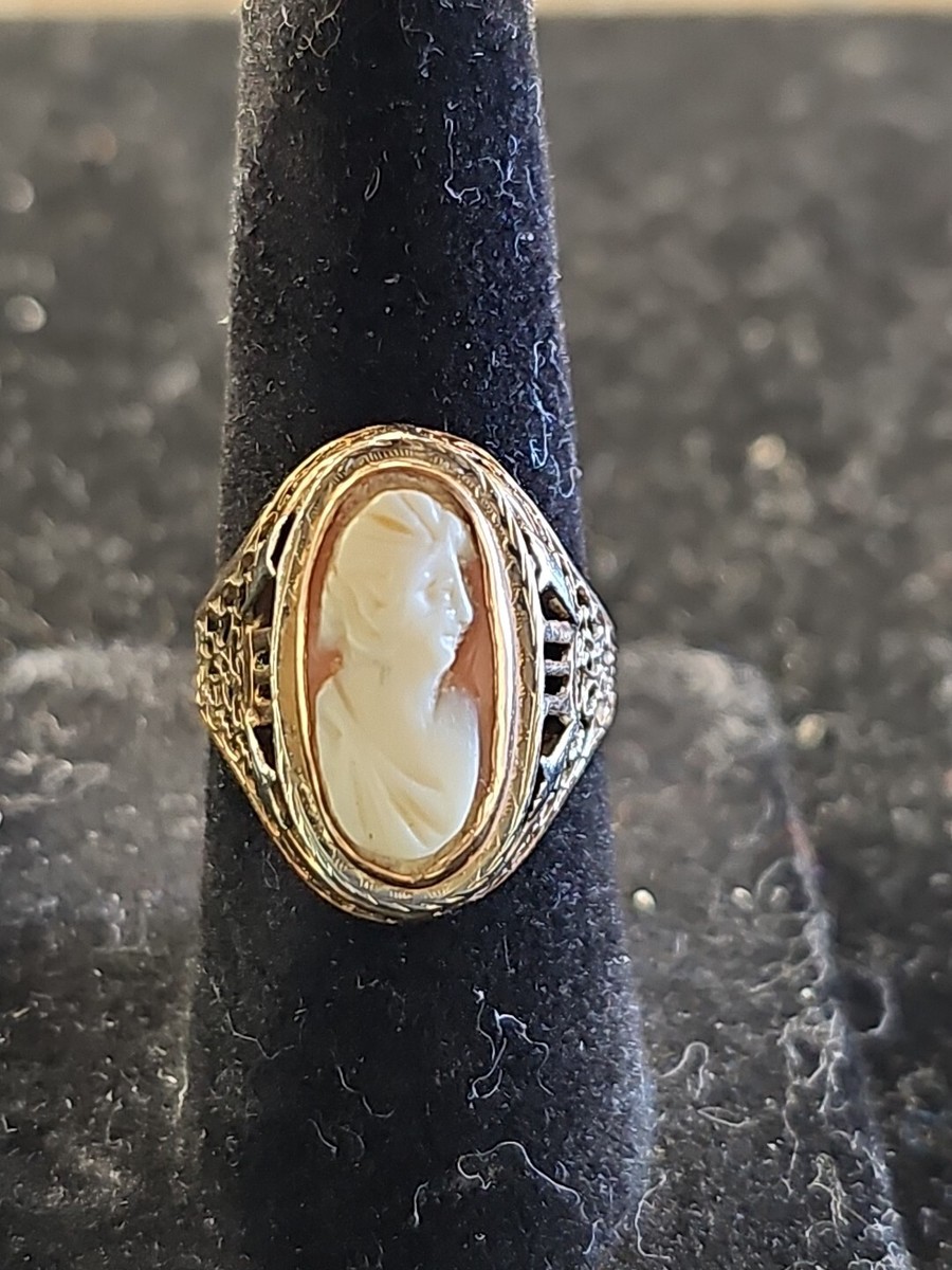 Vintage 10k Yellow Gold Cameo Ring Sz Stunning