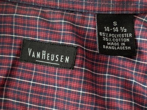 VAN HEUSEN Men's Shirt Size S 14-14.5 Red White Plaid w/Pocket Polyester Cotton - Picture 4 of 7