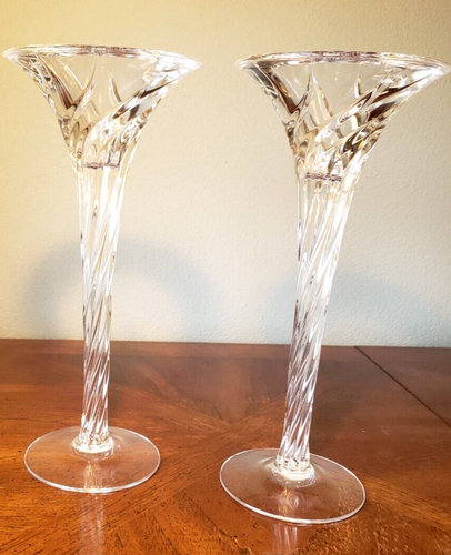 SET OF 2 CRISTAL D'ARQUES J G DURAND CLERVAL 24% CRYSTAL CANDLE HOLDERS