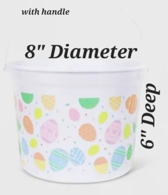Medium Plastic Easter Basket White With Egg Design- Spritz 6'' Deep X 8'' Diameter