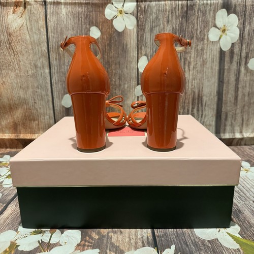 Kate Spade Flamenco Bow Patent Leather Ankle Strap Sandals in Dried Apricot Sz 9 - Picture 2 of 6