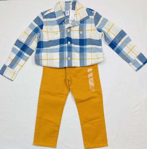 Neuf avec étiquettes lot de 2 chemises d'hiver à carreaux boutonnés et denim pull-on pour enfants, taille XS(4) - Photo 1/8