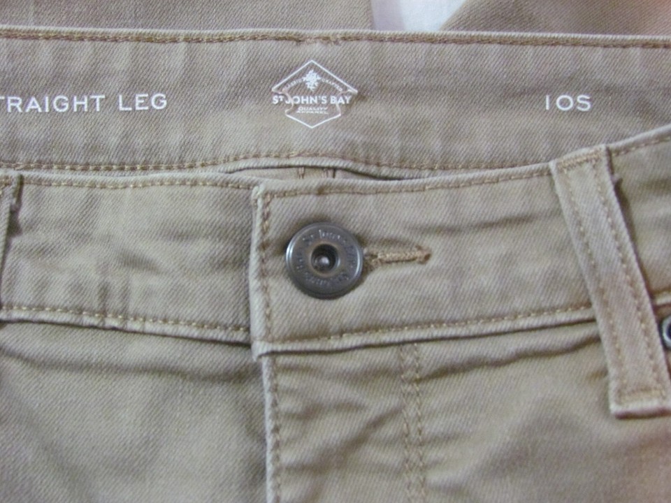 St. John's Bay Straight Leg Jeans/KHAKI Women's 10S Petite Short BEIGE