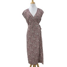 J.Crew Midi Wrap Dress Womens XS Extra Small Soft Rayon Pink Leopard Tie Waist