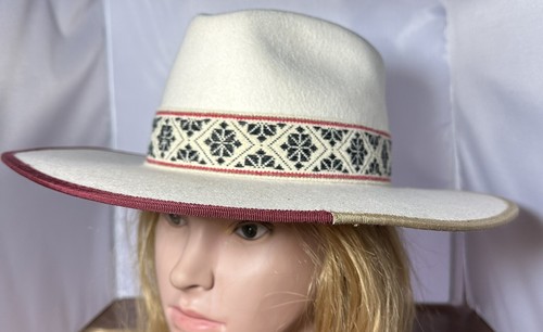 Wyeth Damen zweifarbige Krempe beige Panamahut 100 % Wolle Boho Rancher Größe 7 - Bild 1 von 7