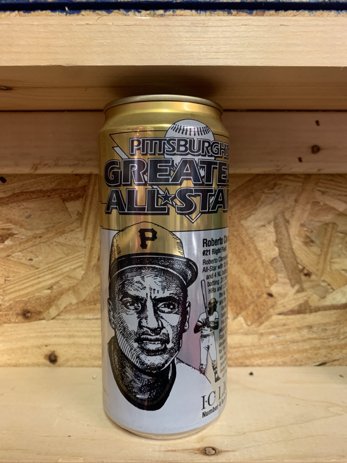 IRON CITY LIGHT BEER "ROBERTO CLEMENTE" 16oz. BEER CAN PITTSBURGHS