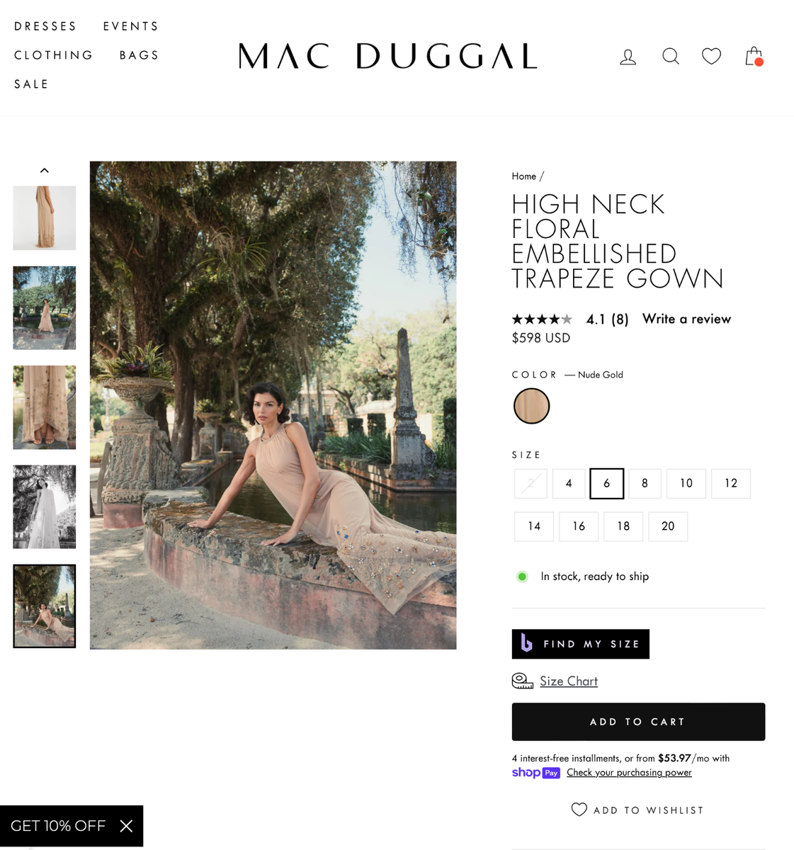 NWT Mac Duggal [ 8 ] 9232 High Neck Floral Embellished