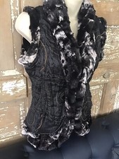 Lindi Reversable Faux Fur Vest Small Crinkle Fabric Embroidered