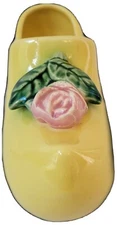 Vintage McCoy Pottery Dutch Shoe Planter 1940s USA Yellow With Pink Flower