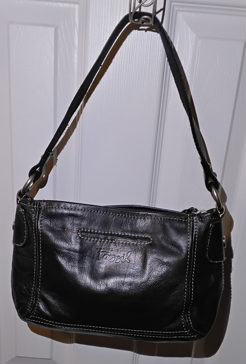 ミリタリーバッグ Fossil Vintage ZB2868 Black Leather Satchel Zip Shoulder Bag