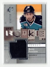 2009-10 SPx Rookie Jersey #139 Benn Ferriero 514/799 San Jose Sharks RC