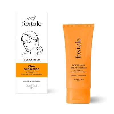 Foxtale Glow Sunscreen SPF 50 PA++++ Lightweight with Vitamin C and Niacinamide,