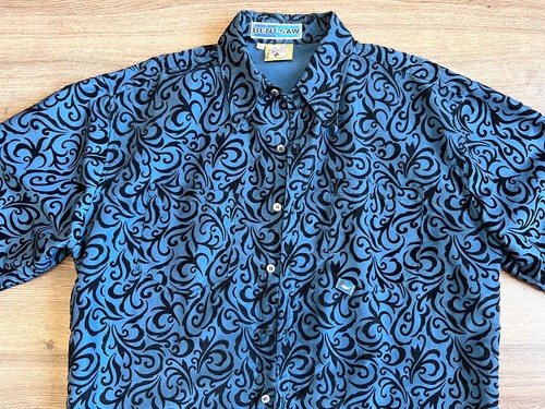 Camisa Split 500 Azul Terciopelo Flocado De Colección 1994 XL Manga Larga Con Botones EE. UU. - Imagen 2 de 5