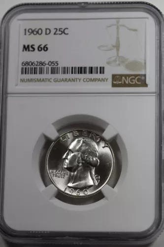 1960-D Washington Quarter : NGC MS66  Blazing White