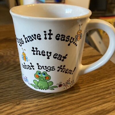 Vintage Coffee Cup Mug - Frogs have it easy, they eat what Bugs them!
