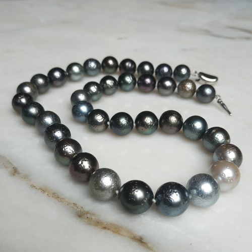 B-Ware Südsee Tahitiperlen Perlenkette Collier Barock Ø9,9-11,9mm 44,5cm RUND - Bild 2 von 6