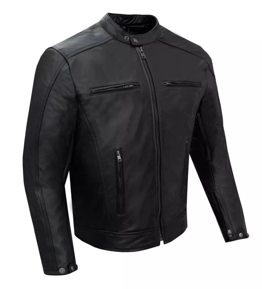 custom made Leather Black Men's Motorcycle Racer Jacket motorbike jacket