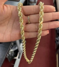 Real 10K Yellow Gold Rope Necklace 9.5mm Thick Diamond Cut Chain 28" Necklace