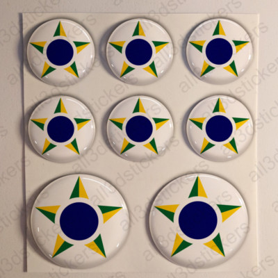 8 x Autocollant ROND Résine 3D Relief Drapeau Brésil - Adhésif
