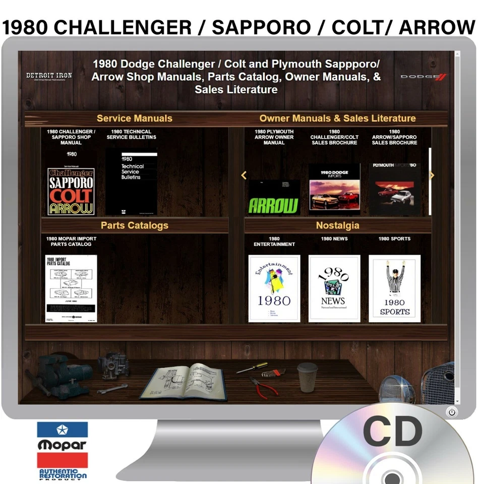 Dodge Challenger/Colt 1980, Plymouth Sapporo/Colt/Arrow Shop/Kit de manuales de piezas Foto 3 de 4