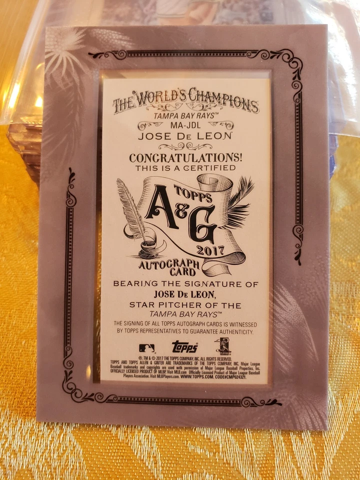 Jose De Leon 2017 Topps Allen Ginter X Exclusive Silver Autograph Auto on Black - Image 3 of 3