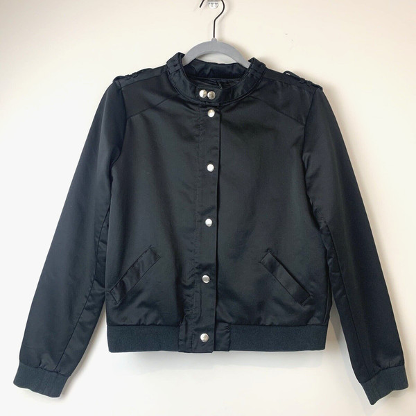 GLASSONS Jacket Bomber Short Size 10 Women's Black  Light Weight Snap Buttons