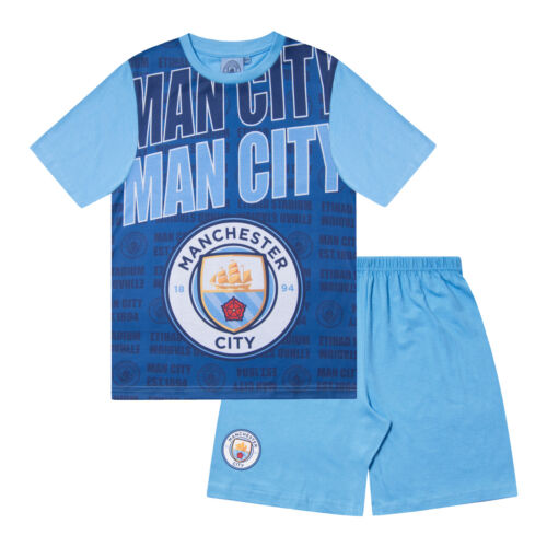 Pijamas de fútbol americano corto del Manchester City para niños regalo oficial - Imagen 1 de 39