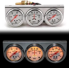 2" 52mm Oil Pressure Amp Meter Water Temp Triple Gauge 3 in 1 Set Chrome Panel
