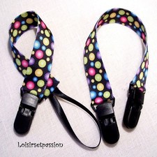 ATTACHE TÉTINE DOUDOU, Rond Pois bulle, NOIR, naissance Fille Garçon - ATD03