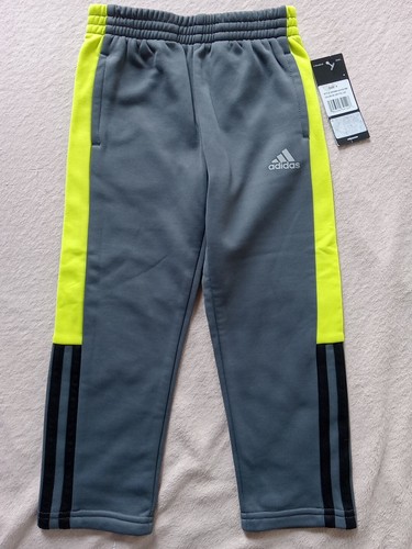 Adidas Boys Lined Sweatpants Sport Activewear Pants Size 4 Gray/Yellow Elastic - Picture 2 of 4