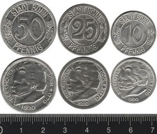 Germany: 1920 50, 25, 10 Pfennig City of Bonn set of 3 tokens, iron (3)