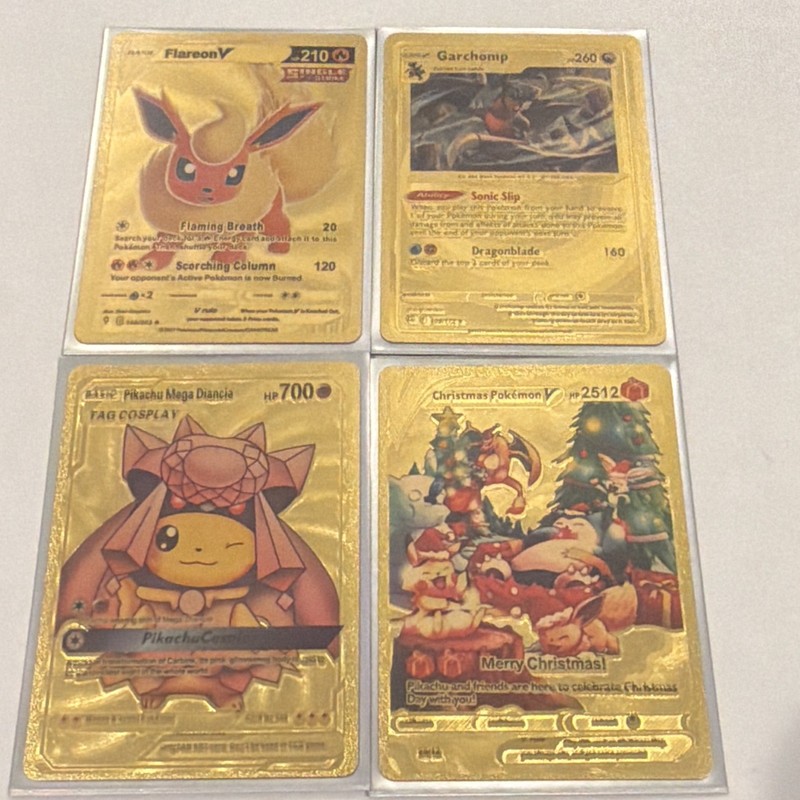 Pokémon TCG Gold Foil Holo 4-Card Lot Flareon V Garchomp Pikachu 2021 EN
