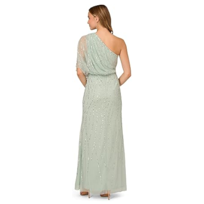 adrianna papell women's long beaded dress Adrianna Papell Beaded V-Neck Gown, Gunmetal Size (0) main image 0