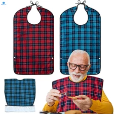 XKDOUS 2pcs Adult Bibs For Men Washable, Reusable Waterproof Red & Blue 