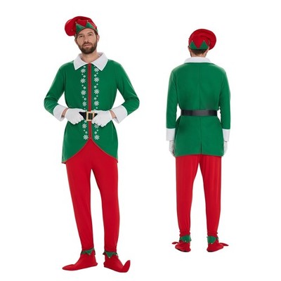 christmas dress up for men Elf Costume Adult Outfit Deluxe 6PCS Suit Santa Helper Holiday Details The fleece shirt