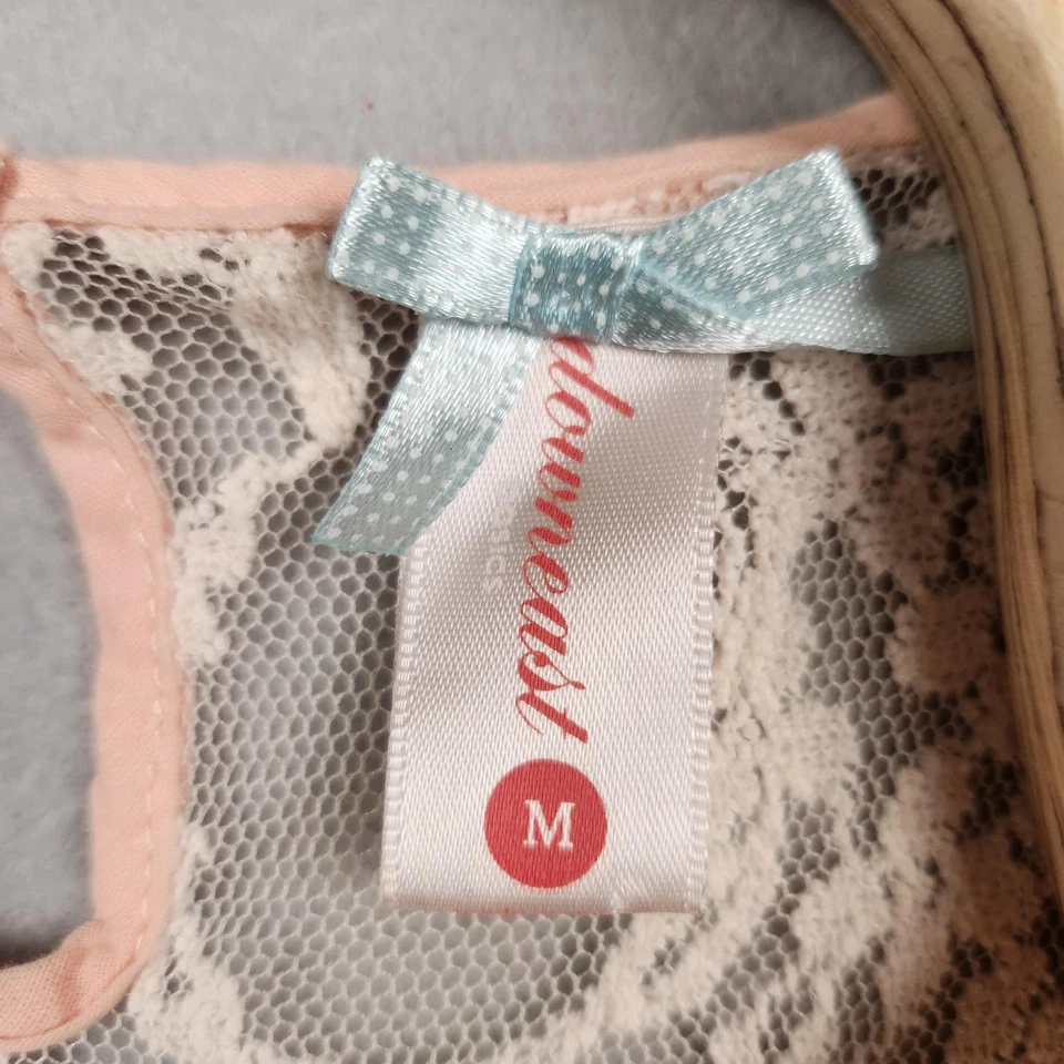 Camisa de encaje Downeast para mujer mediana marfil rosa transparente manga tapa ojo de cerradura blusa Foto 4 de 4