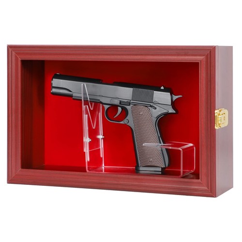 Single Handgun Pistol Revolver Gun Display Case Wall Mount Lockable Black Fel... - Picture 5 of 7