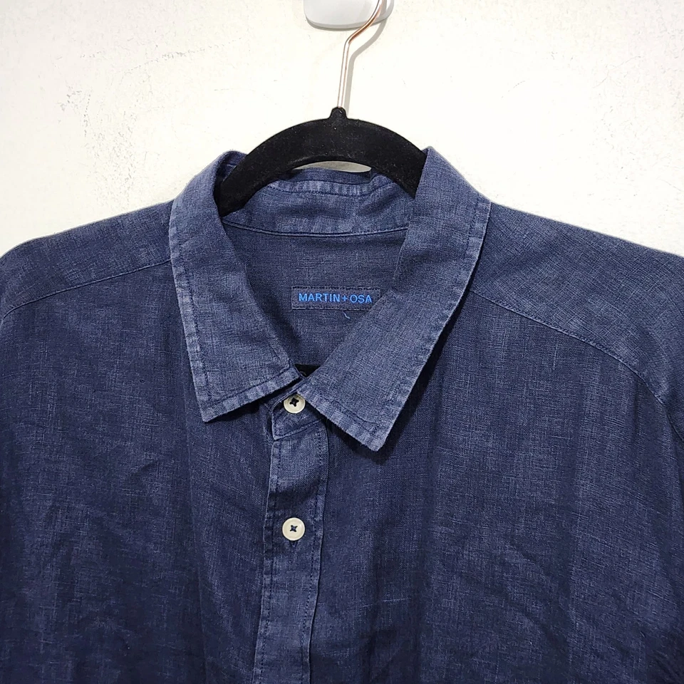 Martin Osa 100% Linen Long Sleeve Button Up Shirt Navy Blue Resort Mens L - Image 2 of 4