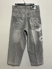 Vintage Southpole Jeans Baggy Sz 34 Y2K Skater Wide Leg Embroidered Gray Jean
