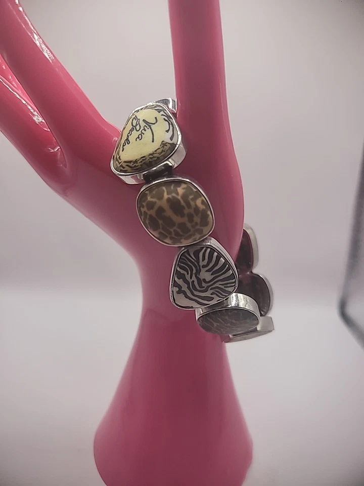 Pulsera Viva Cuentas Vintage Estampado Animal Marrón Negro Blanco Elastizada Joyería Foto 2 de 4