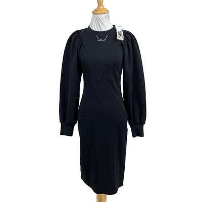 Karl Lagerfeld Dress Womens S Small Black Double Jersey Stretch Logo Chain Midi
