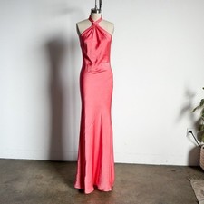 $545 NWT Halston “Emie” Satin Halter Maxi Gown Dress in Calypso Sz 4