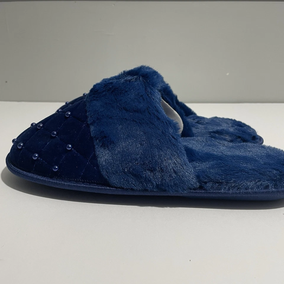Женские мягкие синие тапочки из искусственного меха и жемчуга Avon размер 9/10 - Изображение 3 из 4