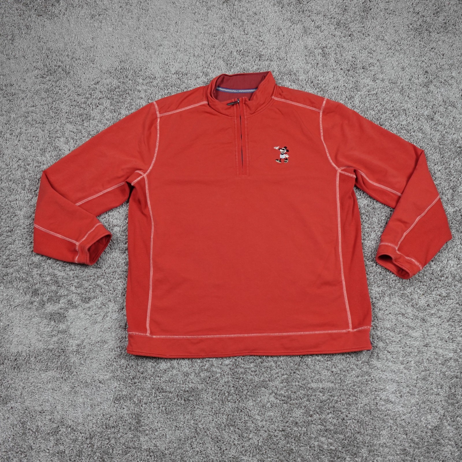 Tommy Bahama Mickey Mouse 1/4 Zip Pullover Men’s XL Orange Disney Embroidered