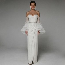Sweetheart Evening Dress Off Shoulder Floor Length Backless Straight Party Dress