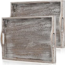 Set of 2 Wooden Dinner Plate Trays, Rectangular, 17 inches long x 11 inches wide